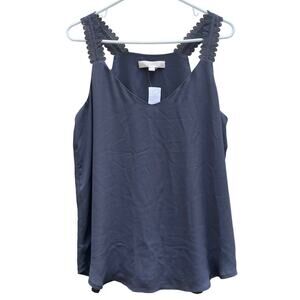 NEW LOFT Dark Gray Tank Blouse with Lace Straps Fully Lined Women's Medium